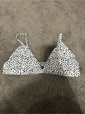SHEIN White Swim Bralette with Black Spot Print